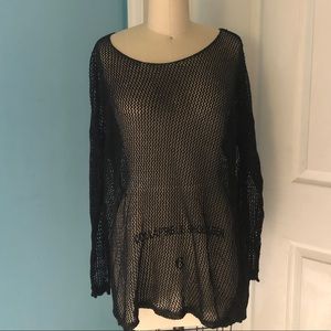 Black Knit-Mesh long sleeve Top